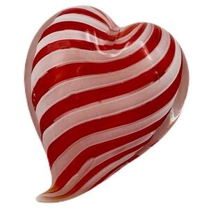 Vintage Red and White Hand Blown Art Glass Heart Shaped Paperweight Gift